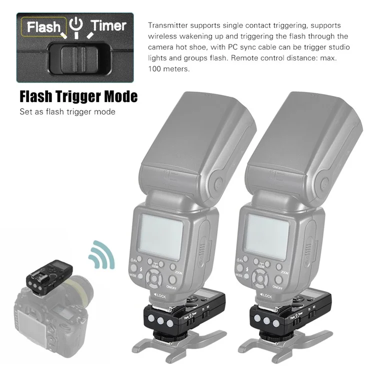 Wireless Flash Trigger with E3 2.5mm PC Sync & Shutter Cable for Nikon D810 D800 D700 D500 D5 D4 D300 D300S D3 D3s Camera