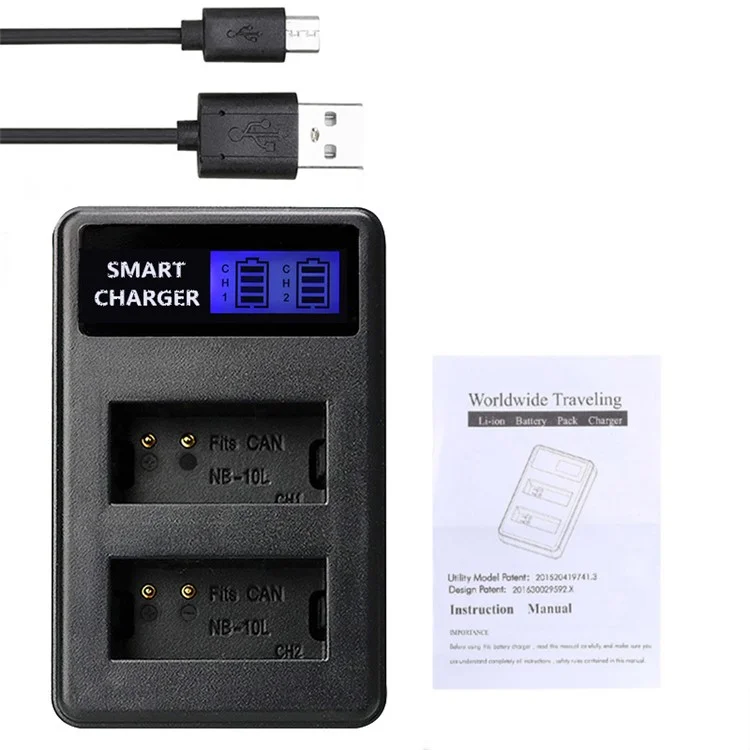 Display LCD Caricatore Batteria USB a Doppio Canale NB-10L Per Canon SX40 HS SX40HS