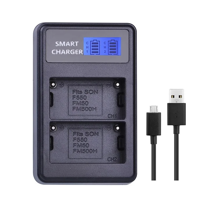 LCD Display Dual-Channel USB Charger for Sony NP-FM500H BC-VM50 NP-FM50 NP-FM55H NP-F550 Battery