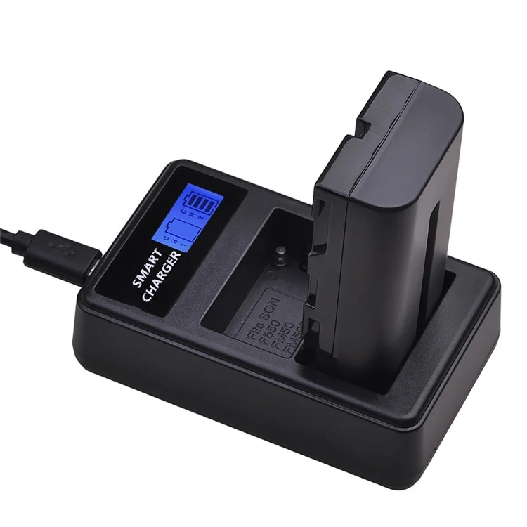 LCD Display Dual-Channel USB Charger for Sony NP-FM500H BC-VM50 NP-FM50 NP-FM55H NP-F550 Battery