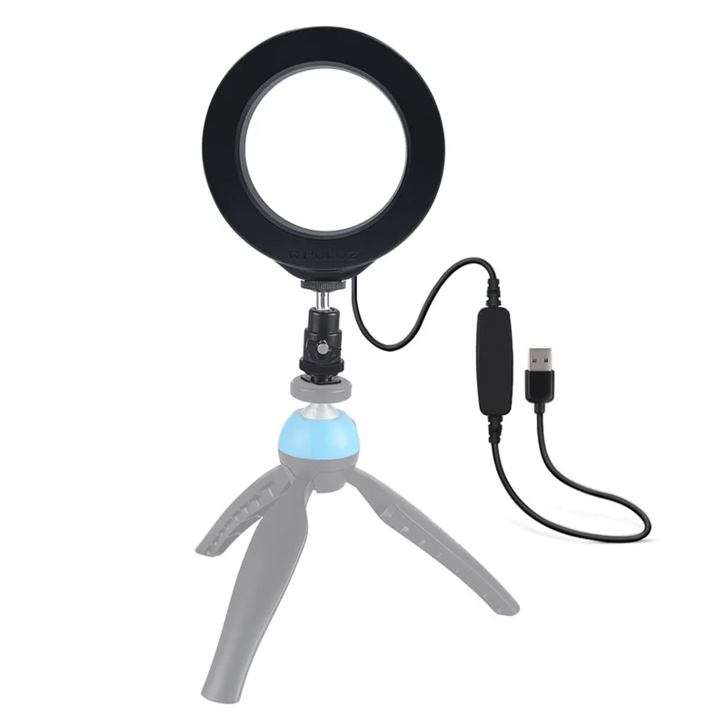 Puluz PU377 4,6 Polegadas 3 Modos Dimmable LED Light Light Video Preenche a Luz Com Sapato Frio de 360 ​​graus de Tripé Ball Head - Preto