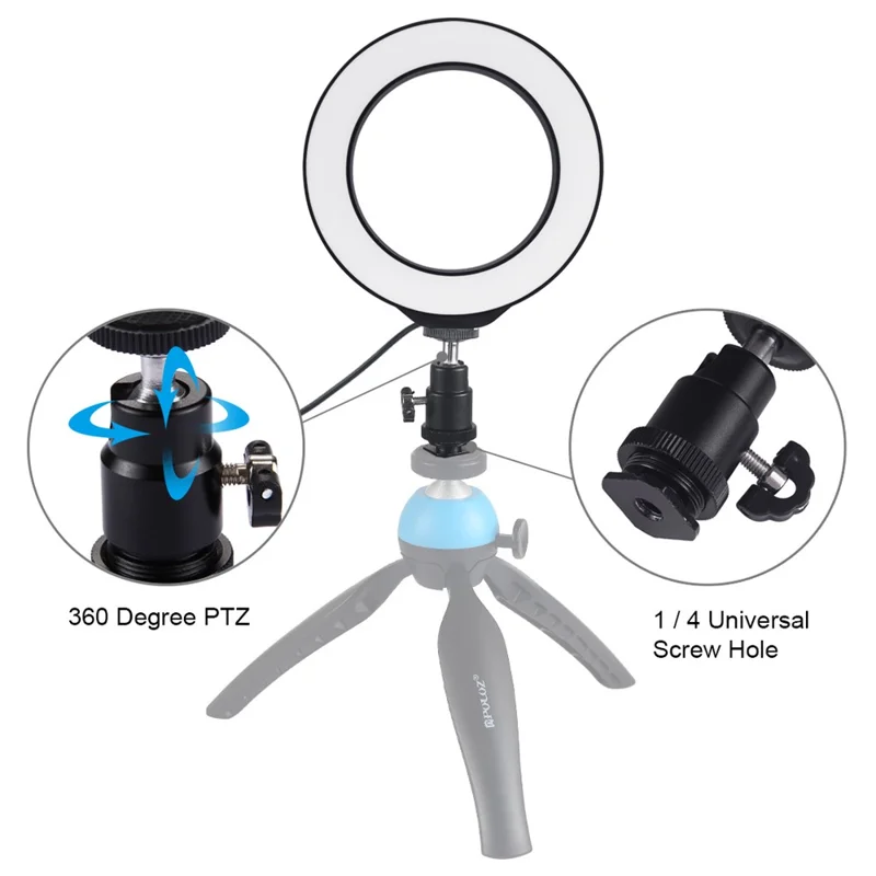 Puluz PU377 4,6 Polegadas 3 Modos Dimmable LED Light Light Video Preenche a Luz Com Sapato Frio de 360 ​​graus de Tripé Ball Head - Preto