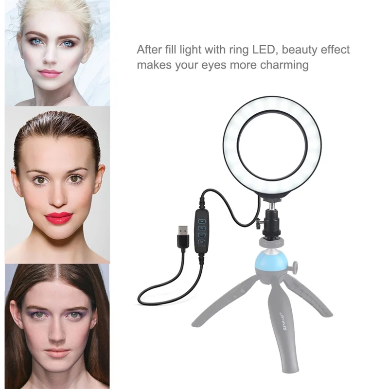 Puluz PU377 4,6 Polegadas 3 Modos Dimmable LED Light Light Video Preenche a Luz Com Sapato Frio de 360 ​​graus de Tripé Ball Head - Preto