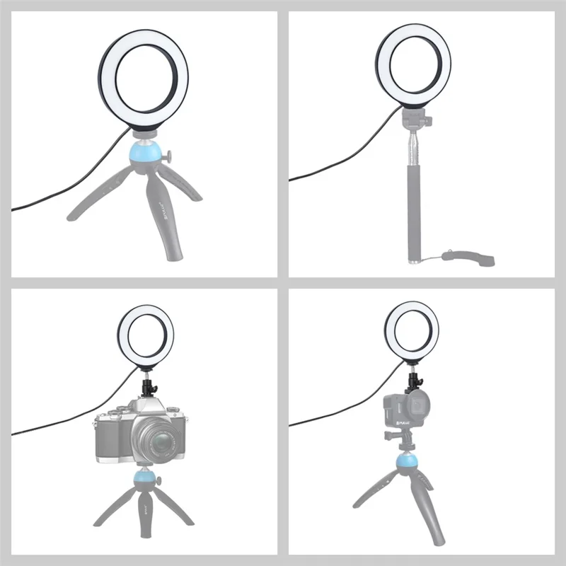 Puluz PU377 4,6 Polegadas 3 Modos Dimmable LED Light Light Video Preenche a Luz Com Sapato Frio de 360 ​​graus de Tripé Ball Head - Preto