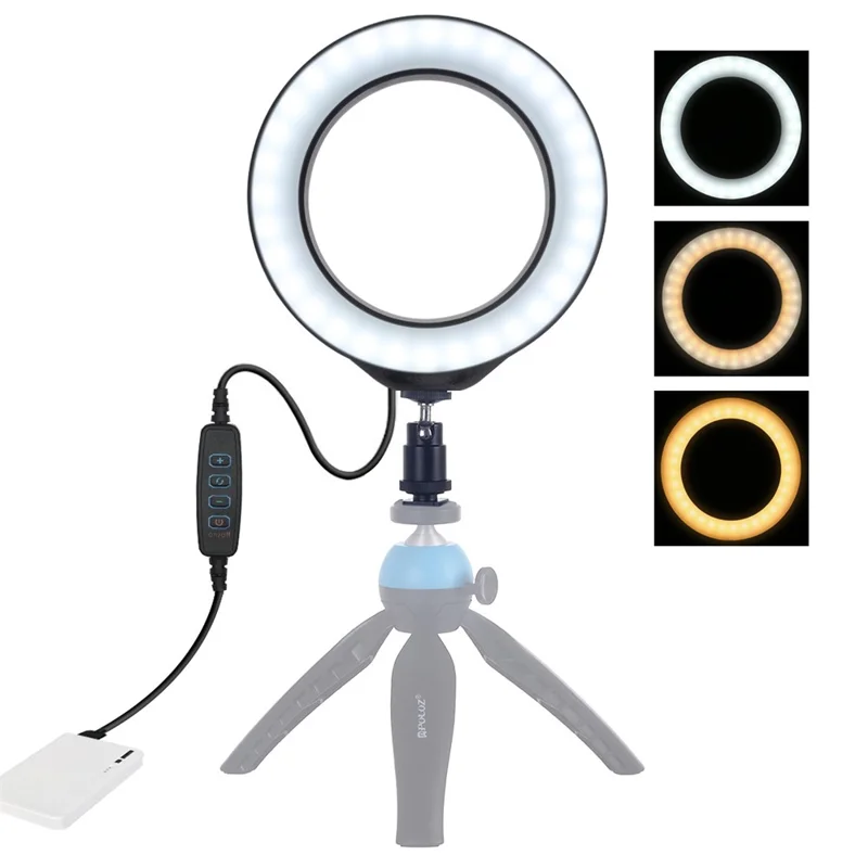 PULUZ 6.2 inch USB 3 Modes Dimmable LED Ring Vlogging Photography Video Lights with Cold Shoe Tripod Ball Head - Black