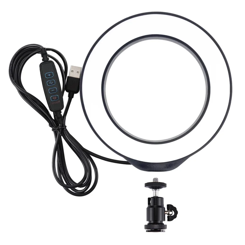 PULUZ 6.2 inch USB 3 Modes Dimmable LED Ring Vlogging Photography Video Lights with Cold Shoe Tripod Ball Head - Black