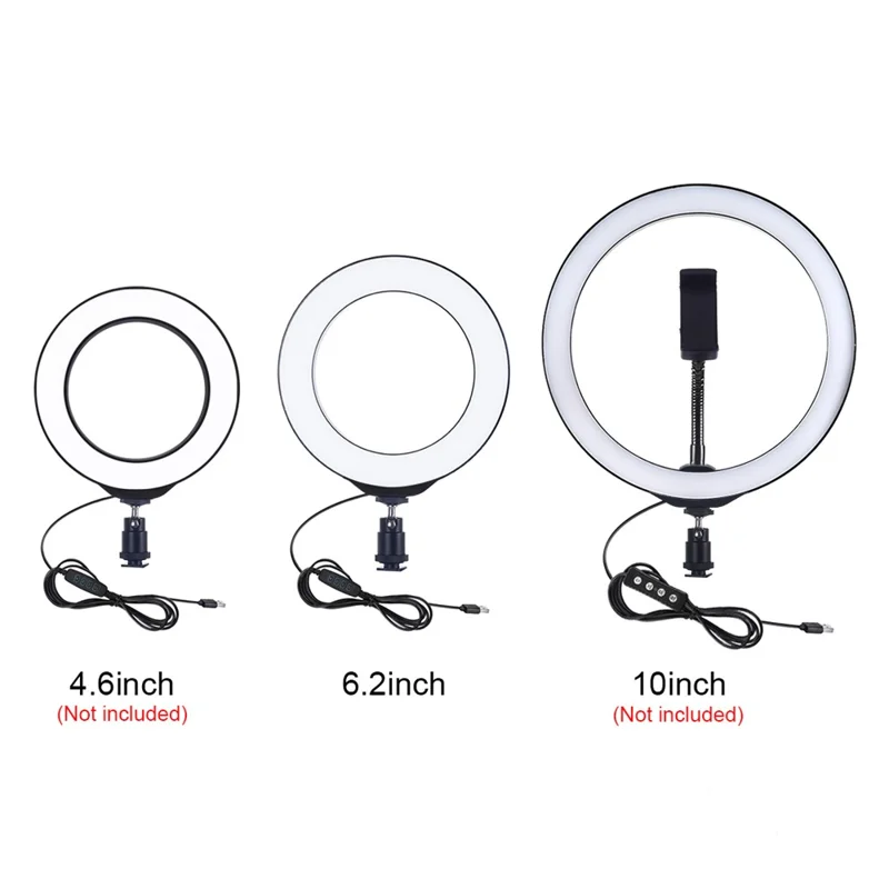 PULUZ 6.2 inch USB 3 Modes Dimmable LED Ring Vlogging Photography Video Lights with Cold Shoe Tripod Ball Head - Black