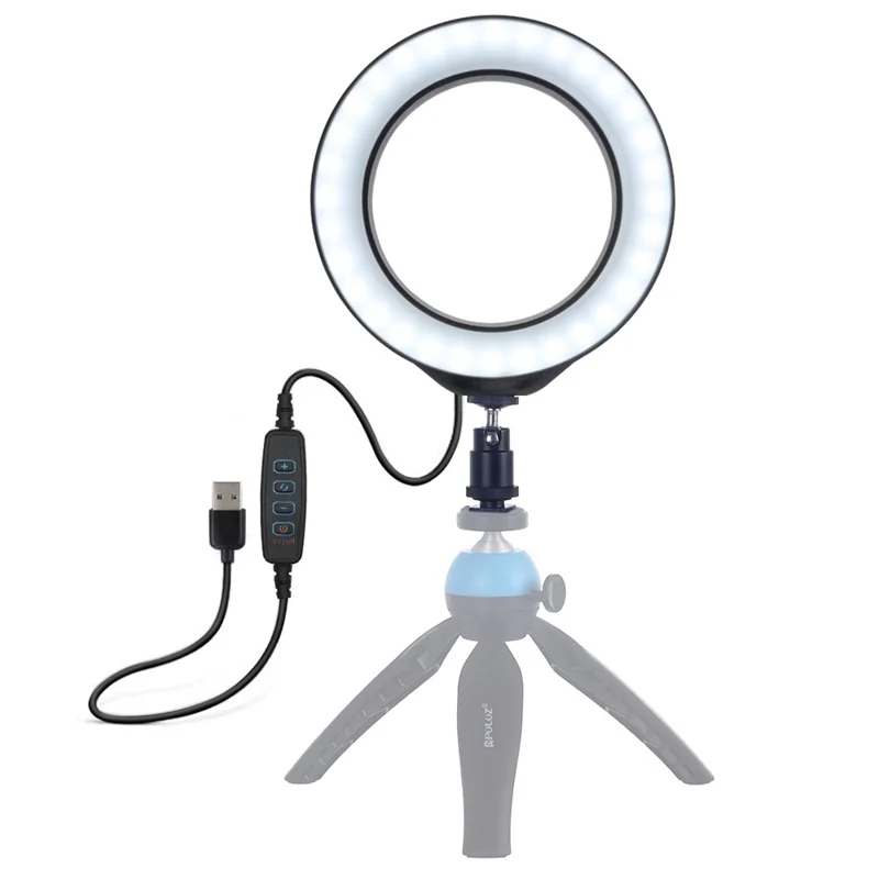PULUZ 6.2 inch USB 3 Modes Dimmable LED Ring Vlogging Photography Video Lights with Cold Shoe Tripod Ball Head - Black