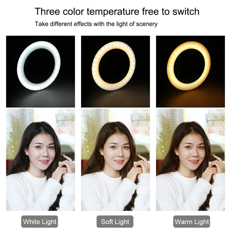 PULUZ 6.2 inch USB 3 Modes Dimmable LED Ring Vlogging Photography Video Lights with Cold Shoe Tripod Ball Head - Black