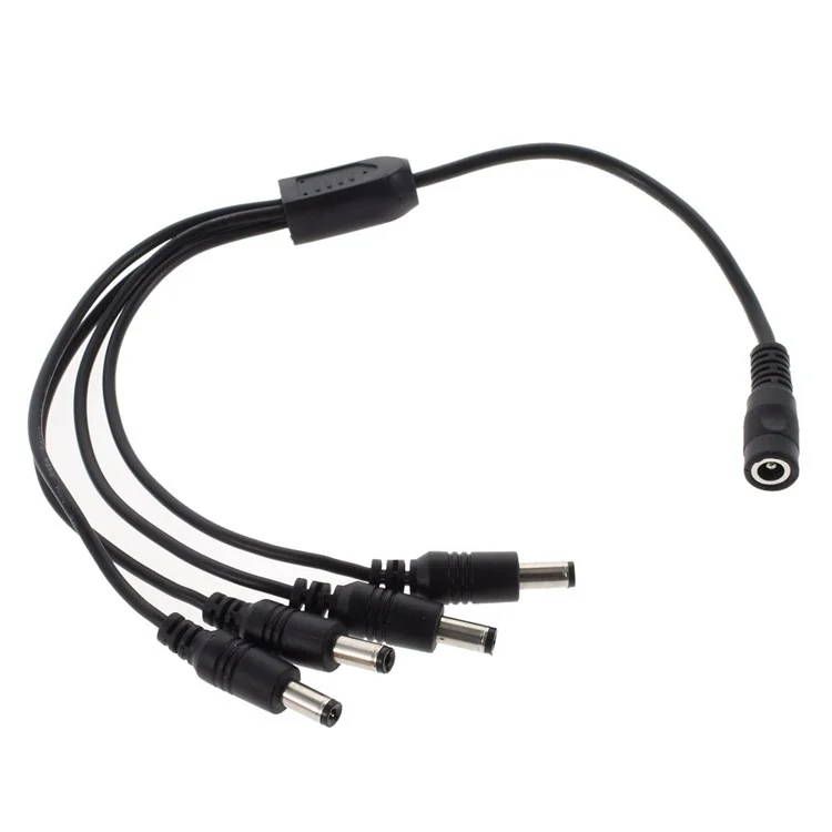 Black DC 1 Female to 4 Male Power Splitter Cable Y Adapter For CCTV LED Lamp (30cm)