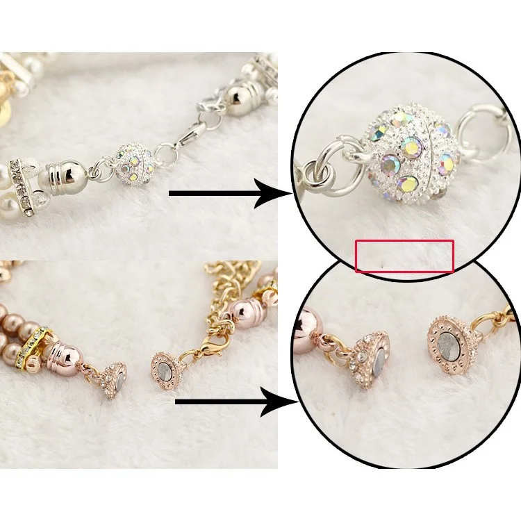 Pearl Rhinestone Flower Style Bracelet Women Quartz Watch with Magnetic Snap - Beige