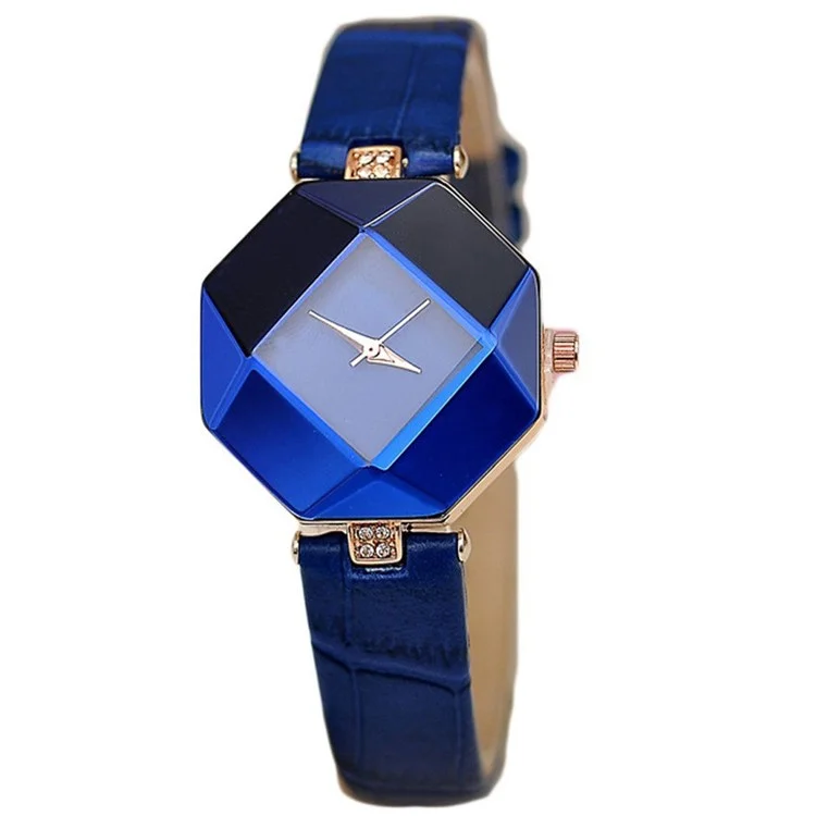 Fashion Rhombus Style Lady Quartz Analog Watch with PU Leather Bracelet - Dark Blue