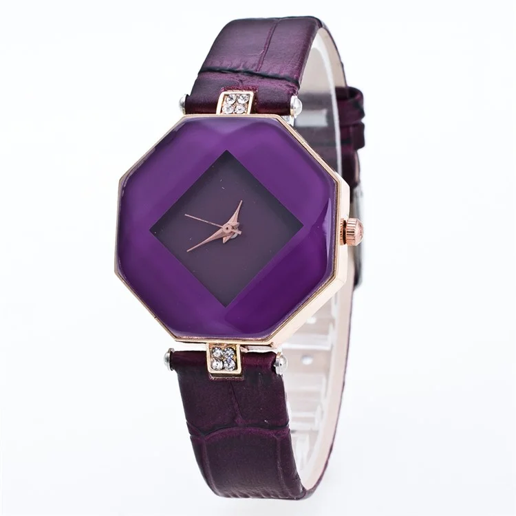 Slap-up Diamond Style Women Quartz Watch with PU Leather Strap - Purple