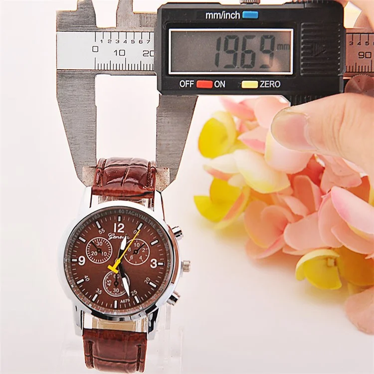 Stylish Round Dial Quartz Watch with PU Leather Watchband - Brown