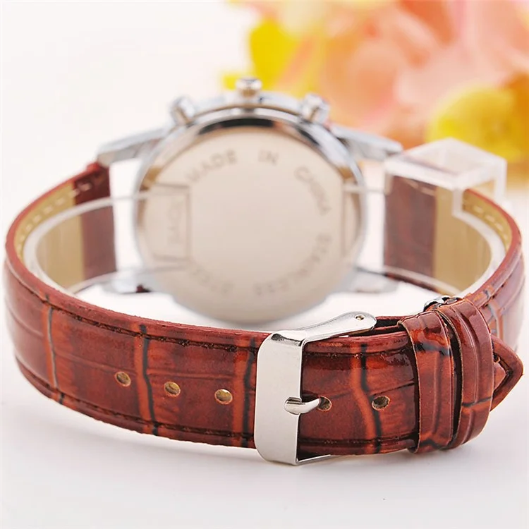 Stylish Round Dial Quartz Watch with PU Leather Watchband - Brown