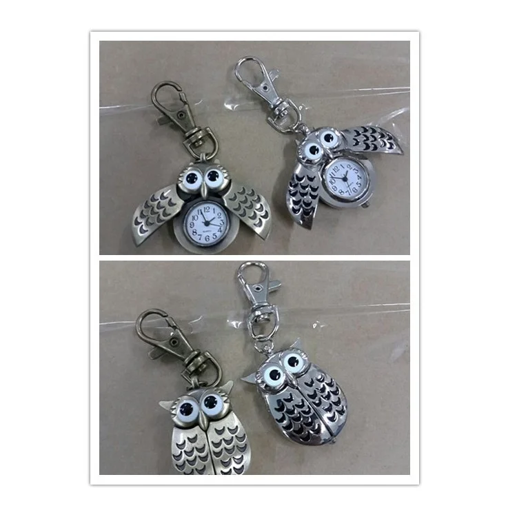 Vintage Owl Style Quartz Pocket Watch Double Open Necklace Chain Watch - Silver Color