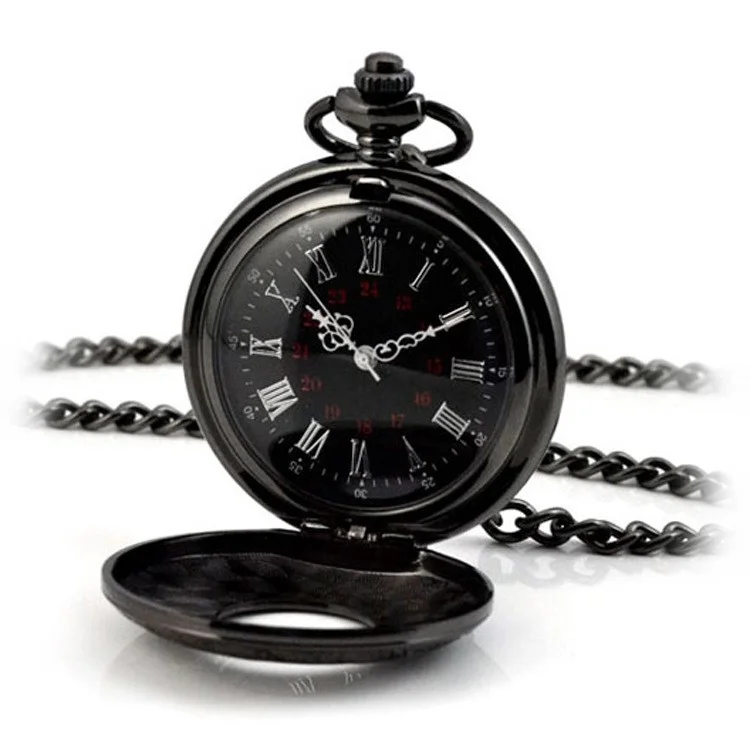 Retro Hohldrehender Flip-Taschenuhr mit Quarz, rundes Zifferblatt mit Kette - 37,5 cm Standard-Kette