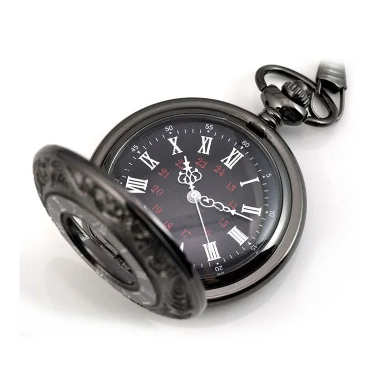 Retro Hollow-out Flip Pocket Watch Quartz Round Dial Watch with Chain - 37.5cm Standard Chain