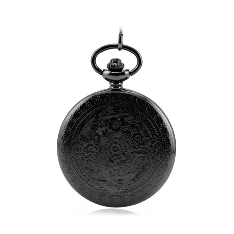 Retro Hohldrehender Flip-Taschenuhr mit Quarz, rundes Zifferblatt mit Kette - 37,5 cm Standard-Kette
