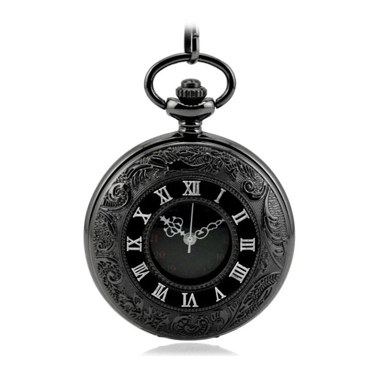 Retro Hollow-out Flip Pocket Watch Quartz Round Dial Watch with Chain - 37.5cm Standard Chain