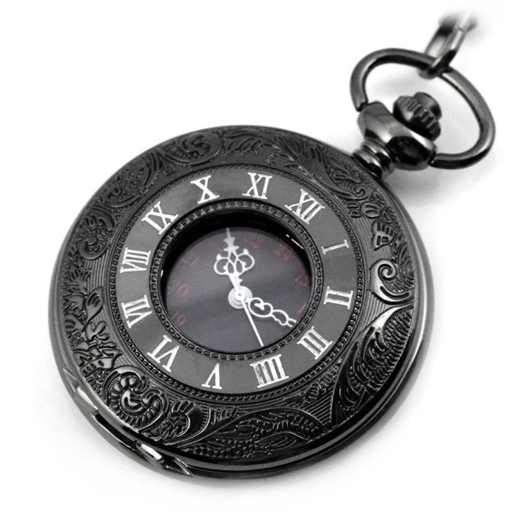 Retro Hollow-out Flip Pocket Watch Quartz Round Dial Watch with Chain - 37.5cm Standard Chain