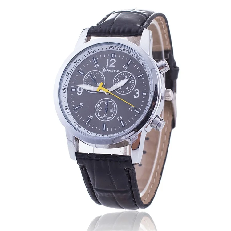 PU Leather Band Quartz Wrist Men Watch - Black / Grey