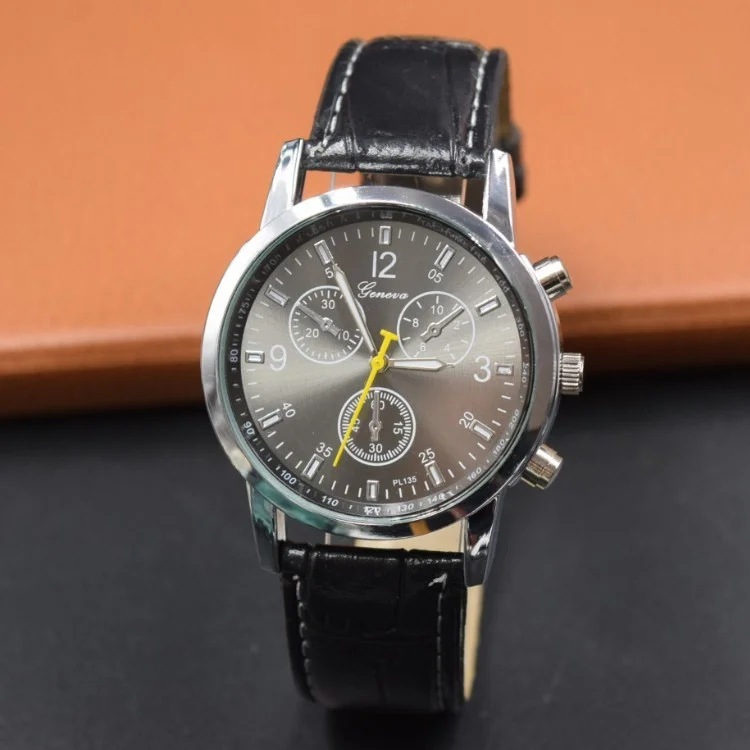 PU Leather Band Quartz Wrist Men Watch - Black / Grey
