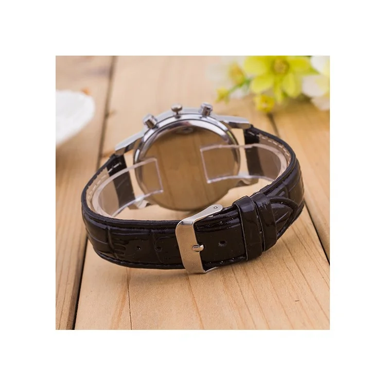 PU Leather Band Quartz Wrist Men Watch - Black / Grey