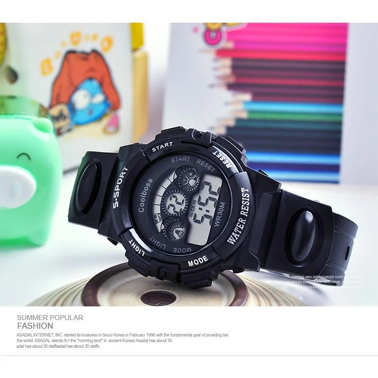 Fashion Student Sport Waterproof 7-Color Led Light Digital Display Wrist Watch - Black / Small Size