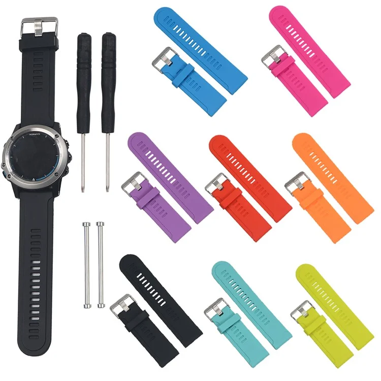 Silicone Watchband Replacement for Garmin Fenix 3/Fenix 3 HR/Fenix 2 etc + Lugs Adapters + Tools - Purple