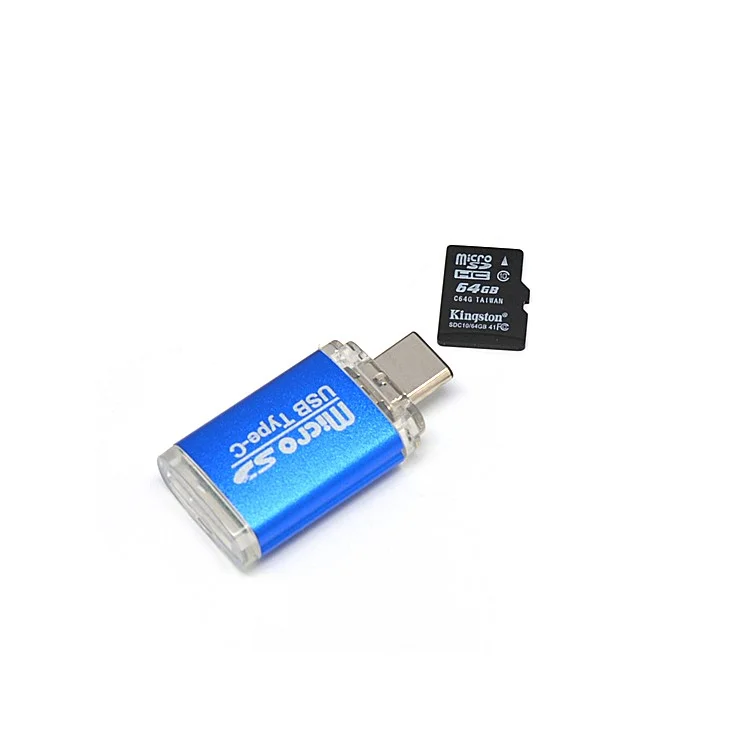 Mini USB 3.1 Type-C TF/SD Card Reader for Smartphone and Computer - Blue