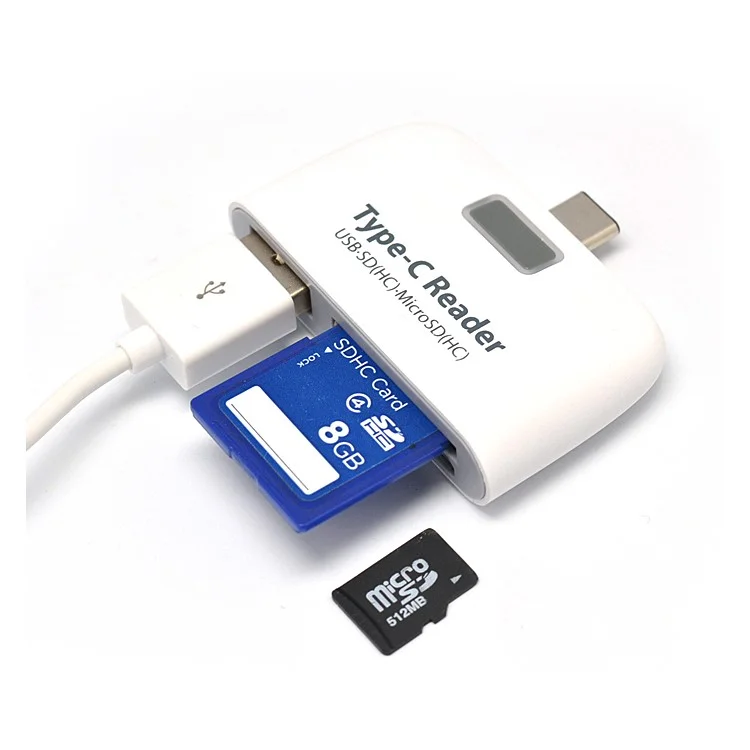Mini 5Gbps OTG USB 3.1 Type-C Combo Hub Adapter to USB 3.0 Port+SD(HC)/TF Card Reader+Micro USB Charging Port - White