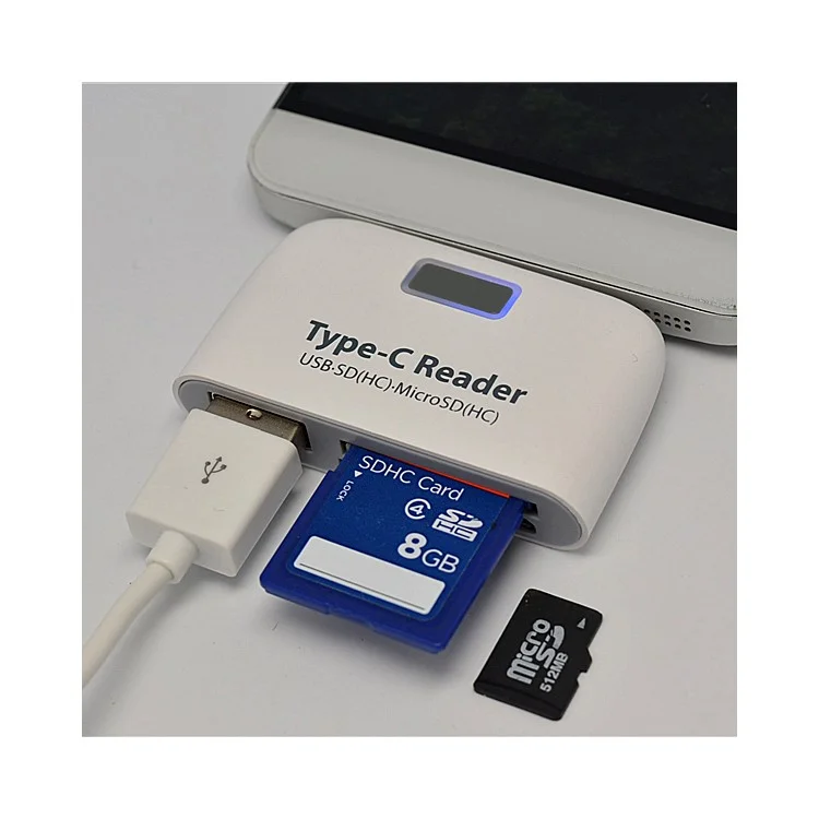 Mini 5Gbps OTG USB 3.1 Type-C Combo Hub Adapter to USB 3.0 Port+SD(HC)/TF Card Reader+Micro USB Charging Port - White