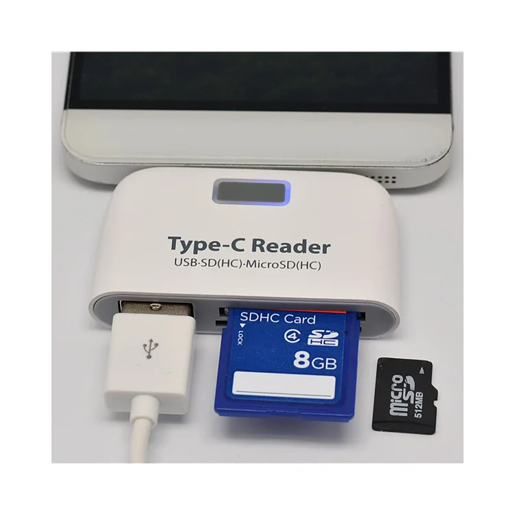 Mini 5Gbps OTG USB 3.1 Type-C Combo Hub Adapter to USB 3.0 Port+SD(HC)/TF Card Reader+Micro USB Charging Port - White