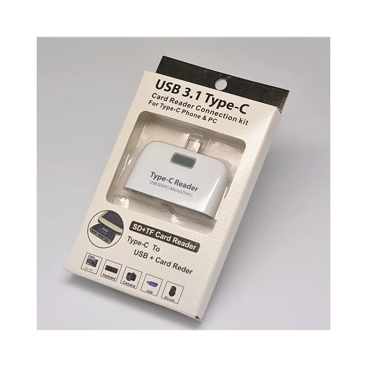 Mini 5Gbps OTG USB 3.1 Type-C Combo Hub Adapter to USB 3.0 Port+SD(HC)/TF Card Reader+Micro USB Charging Port - White