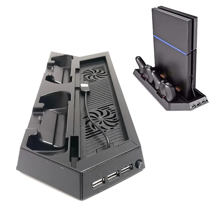 Multi-functional Console Stand with Vent Fans & Dual Controller Charging Slots for PS4