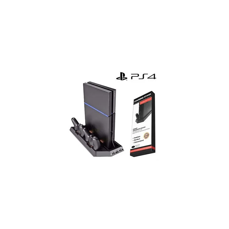 Multi-functional Console Stand with Vent Fans & Dual Controller Charging Slots for PS4