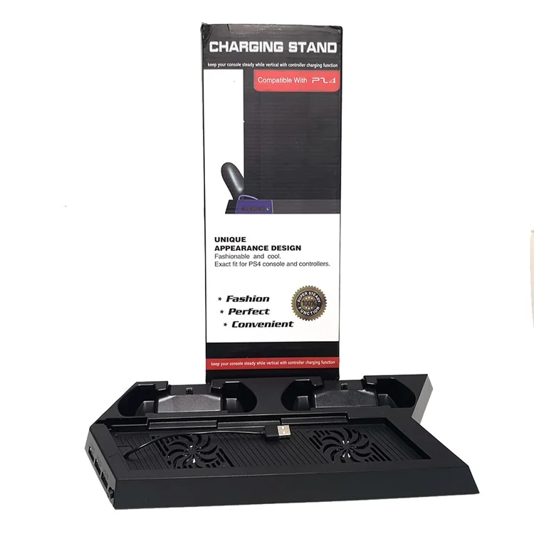 Supporto multiuso per console con ventole di raffreddamento e slot per la ricarica di due controller per PS4