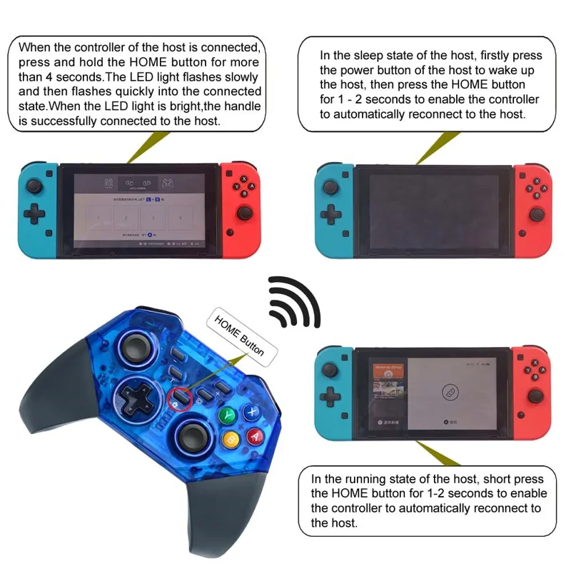 Беспроводной геймпад 8579 Switch PRO с поддержкой Bluetooth, контроллер для консоли Switch с функцией TURBO, под ПК/Android — синий