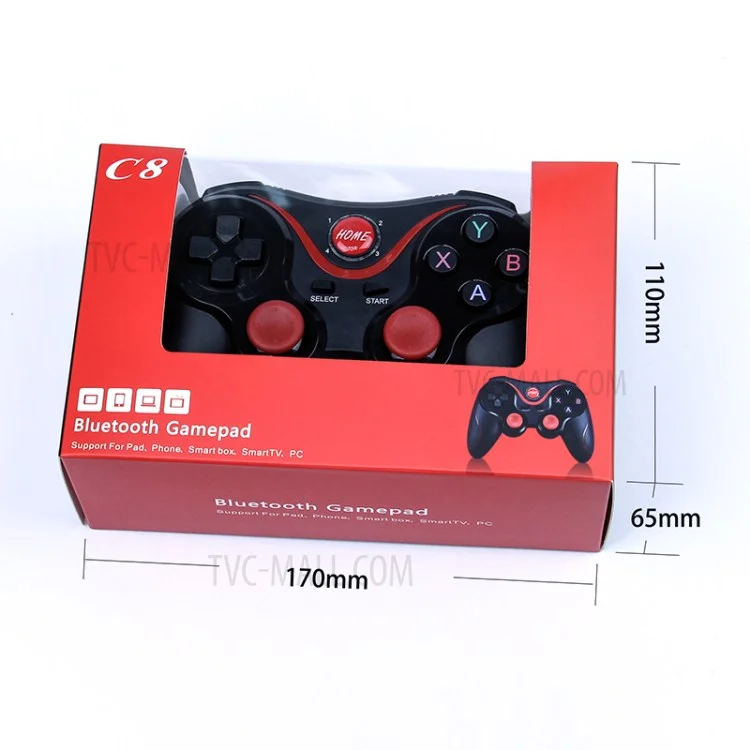 C8 Controlador de Gamepad de Bluetooth para Android iOS Smartphones Tablet PC de Windows (sin Soporte y sujetador de abrazadera de teléfono) - Negro