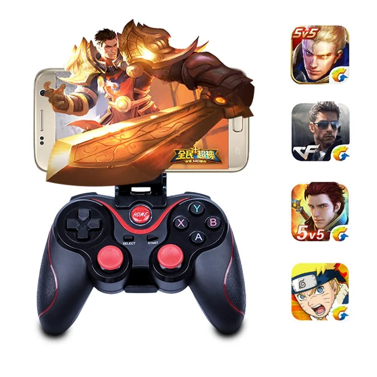 C8S Wireless Bluetooth Game Controller Gamepad Joystick for iOS Android Etc with Phone Clamp Holder