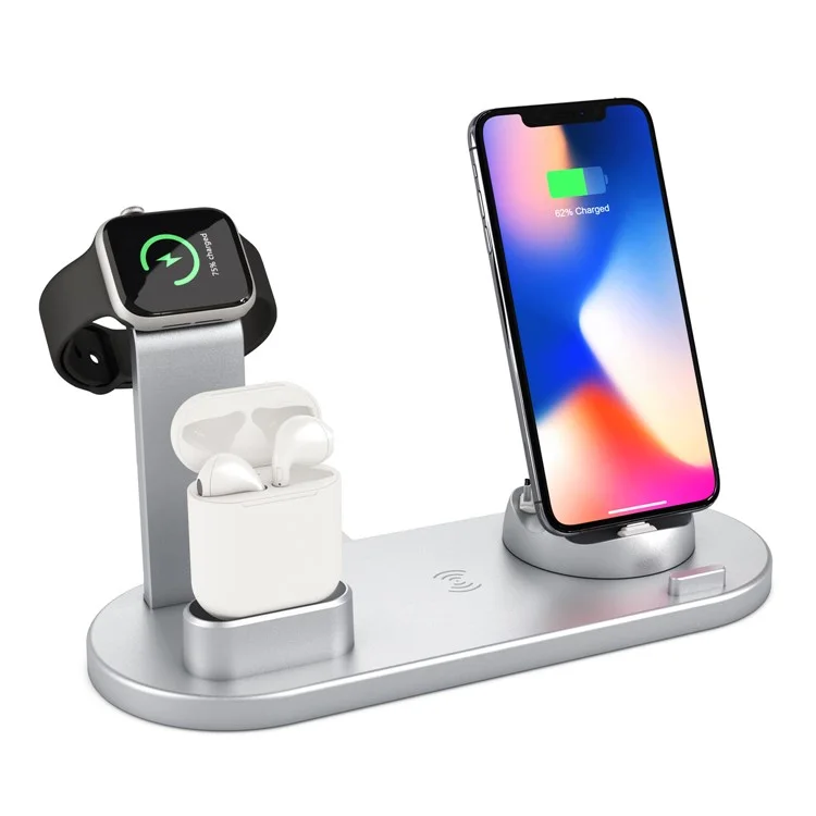 UD15 3 in 1 Rotatable Wireless Charging Dock Station for Apple iPhone/Android Device/Type-C Device - Silver