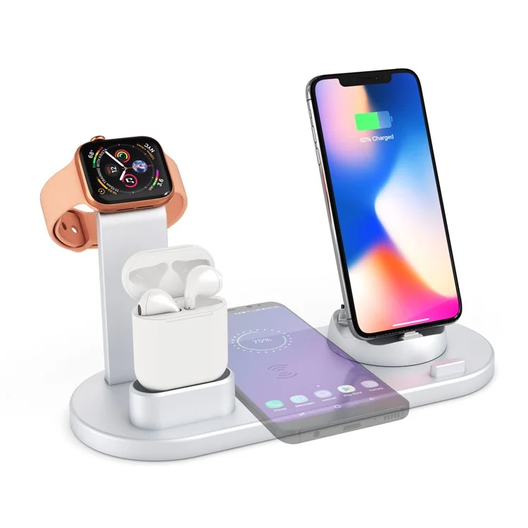 UD15 3 in 1 Rotatable Wireless Charging Dock Station for Apple iPhone/Android Device/Type-C Device - Silver