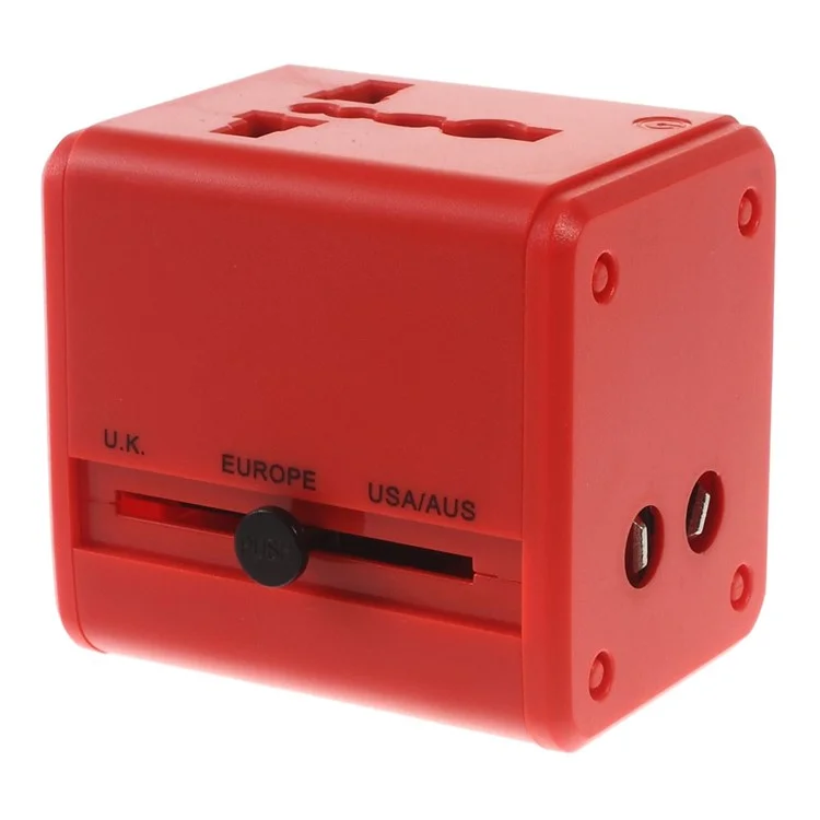 WorldWide Universal AC International Adapter Wall Charger with Dual USB Ports (US UK EU AU) - Red