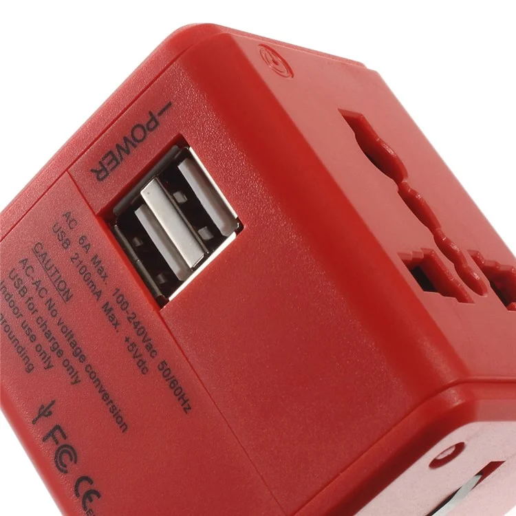 WorldWide Universal AC International Adapter Wall Charger with Dual USB Ports (US UK EU AU) - Red