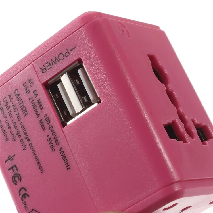 Worldwide Universal ad International Adapter Travel Charger Com Portos USB Duplos (US UK ue AU) - Rosa