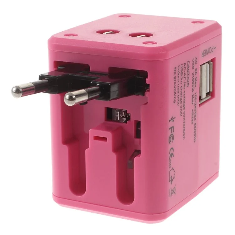 Worldwide Universal AC International Adapter Travel Ladegerät Mit Dual -usb -häfen (US -britische EU AU) - Rose