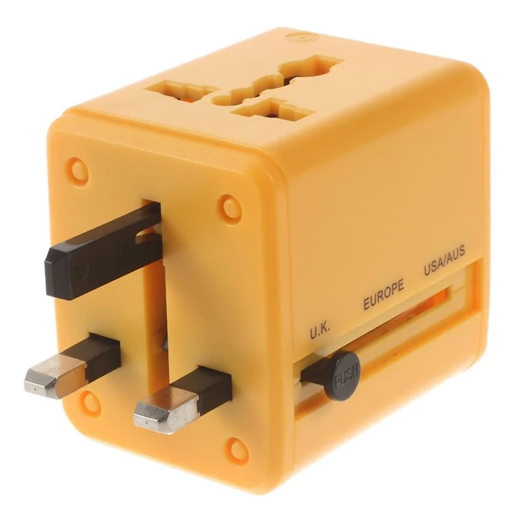 Chargeur de Voyage International Universel Mondial AC Avec Doubles Ports USB (US UK EU AU) - Jaune