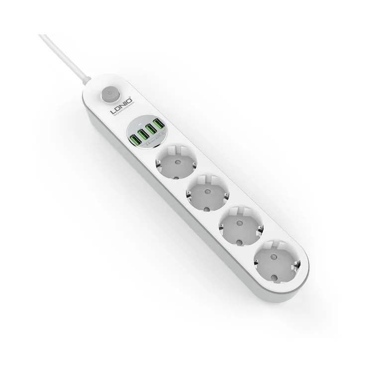 LDNIO SE4432 Power Strip with 3 EU AC Sockets + 4 USB Ports (CE/RoHS) - White / EU Plug