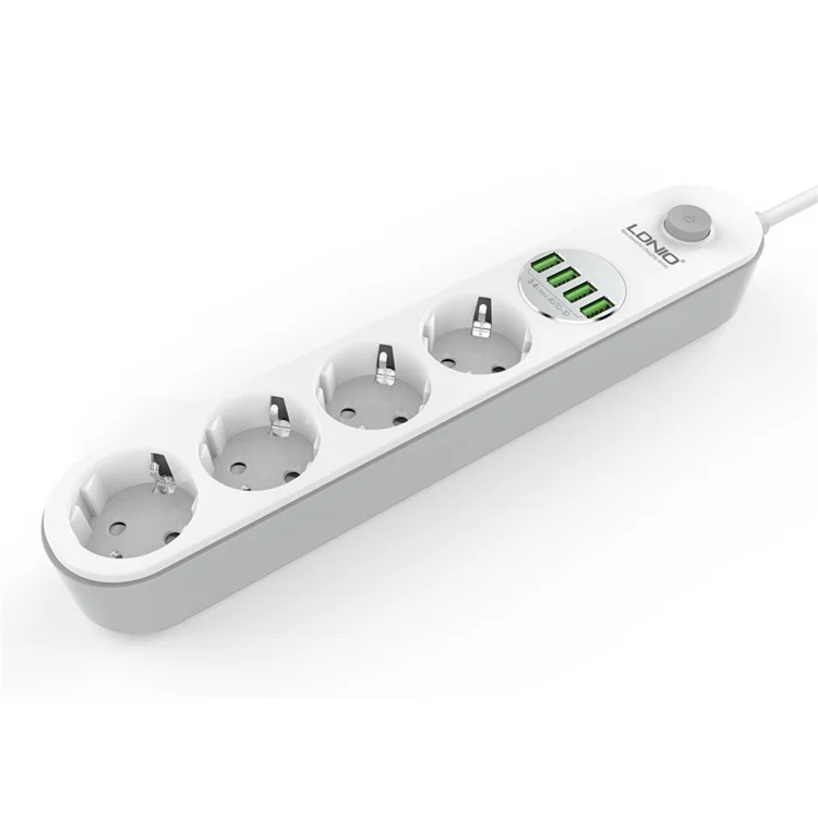 LDNIO SE4432 Power Strip with 3 EU AC Sockets + 4 USB Ports (CE/RoHS) - White / EU Plug